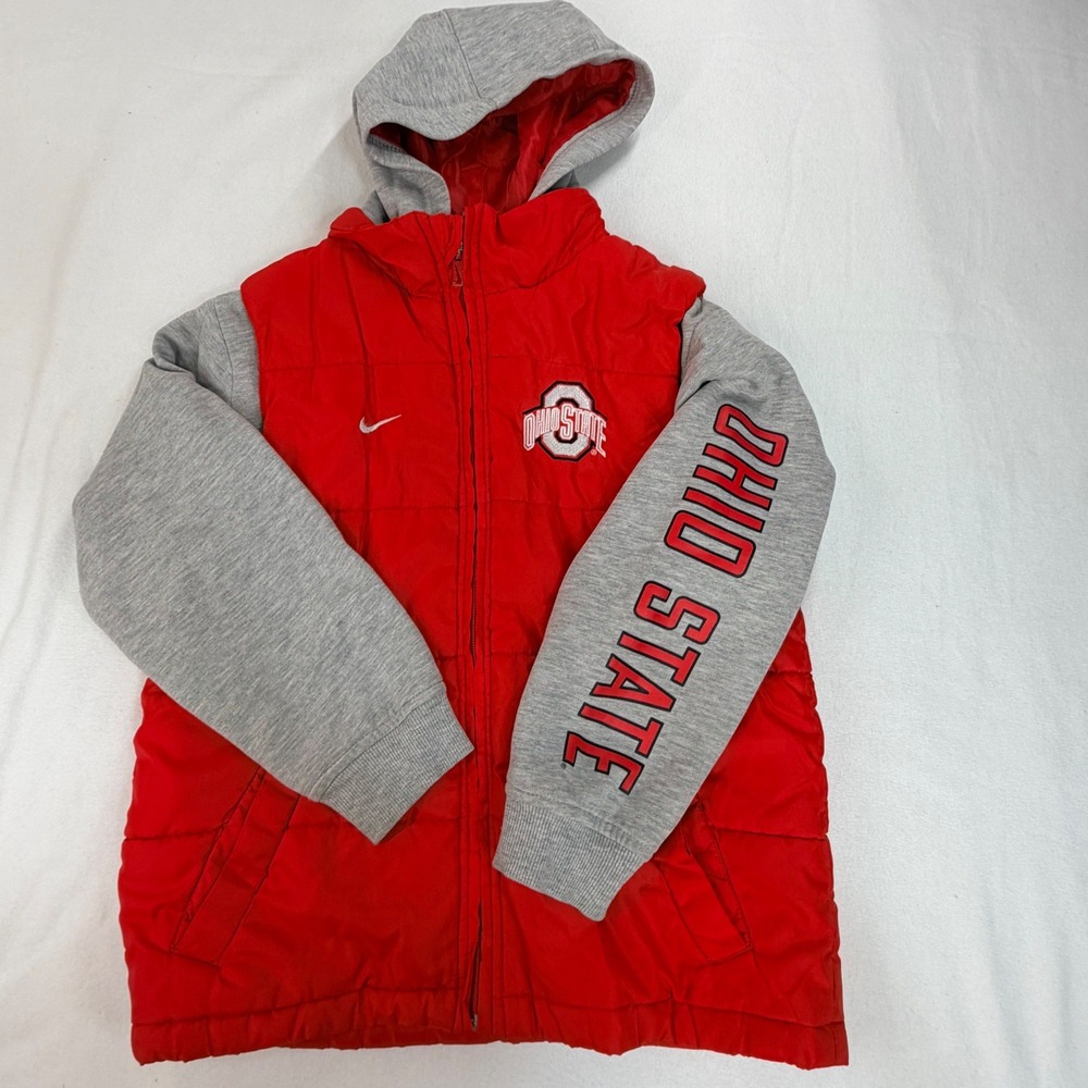 Nike Youth Ohio State Buckeyes Hooded Puffer Jacket S 8/10 Red Mixed Media